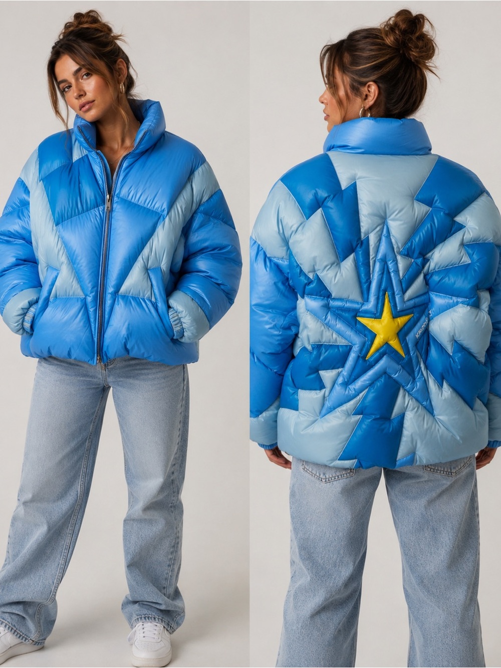KhrisJoy Blue Star Quilted Puffy Jacket - Women's Puffer Coat